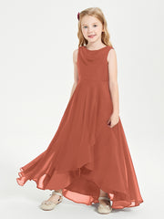Modern Asymmetrical Cowl Neck Junior Bridesmaid Dresses Rust