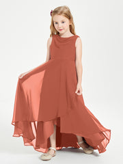Modern Asymmetrical Cowl Neck Junior Bridesmaid Dresses Rust