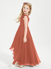 Modern Asymmetrical Cowl Neck Junior Bridesmaid Dresses Rust