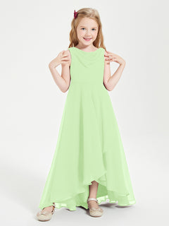 Modern Asymmetrical Cowl Neck Junior Bridesmaid Dresses Sage