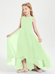Modern Asymmetrical Cowl Neck Junior Bridesmaid Dresses Sage
