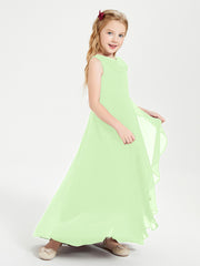 Modern Asymmetrical Cowl Neck Junior Bridesmaid Dresses Sage