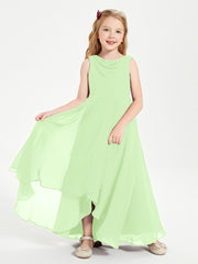 Modern Asymmetrical Cowl Neck Junior Bridesmaid Dresses Sage