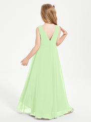 Modern Asymmetrical Cowl Neck Junior Bridesmaid Dresses Sage