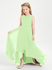 Modern Asymmetrical Cowl Neck Junior Bridesmaid Dresses Sage