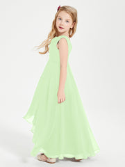 Modern Asymmetrical Cowl Neck Junior Bridesmaid Dresses Sage