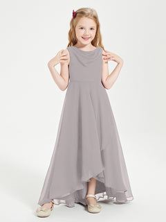 Modern Asymmetrical Cowl Neck Junior Bridesmaid Dresses Silver