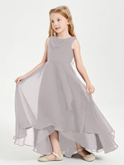 Modern Asymmetrical Cowl Neck Junior Bridesmaid Dresses Silver