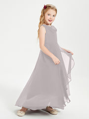 Modern Asymmetrical Cowl Neck Junior Bridesmaid Dresses Silver
