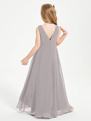 Modern Asymmetrical Cowl Neck Junior Bridesmaid Dresses Silver