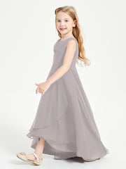 Modern Asymmetrical Cowl Neck Junior Bridesmaid Dresses Silver