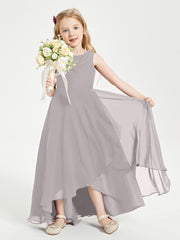 Modern Asymmetrical Cowl Neck Junior Bridesmaid Dresses Silver