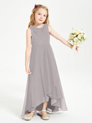 Modern Asymmetrical Cowl Neck Junior Bridesmaid Dresses Silver