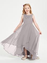 Modern Asymmetrical Cowl Neck Junior Bridesmaid Dresses Silver