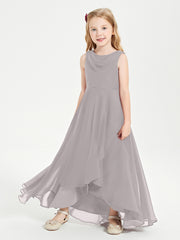 Modern Asymmetrical Cowl Neck Junior Bridesmaid Dresses Silver