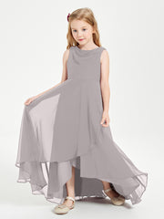 Modern Asymmetrical Cowl Neck Junior Bridesmaid Dresses Silver