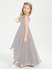 Modern Asymmetrical Cowl Neck Junior Bridesmaid Dresses Silver