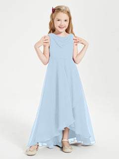 Modern Asymmetrical Cowl Neck Junior Bridesmaid Dresses Sky Blue