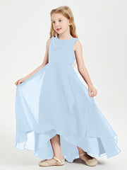 Modern Asymmetrical Cowl Neck Junior Bridesmaid Dresses Sky Blue