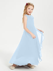 Modern Asymmetrical Cowl Neck Junior Bridesmaid Dresses Sky Blue