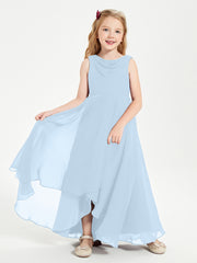 Modern Asymmetrical Cowl Neck Junior Bridesmaid Dresses Sky Blue