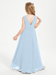 Modern Asymmetrical Cowl Neck Junior Bridesmaid Dresses Sky Blue