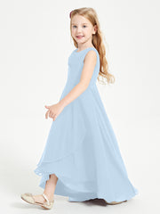 Modern Asymmetrical Cowl Neck Junior Bridesmaid Dresses Sky Blue