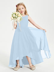 Modern Asymmetrical Cowl Neck Junior Bridesmaid Dresses Sky Blue
