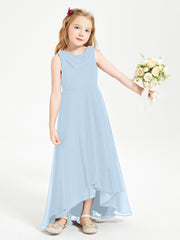 Modern Asymmetrical Cowl Neck Junior Bridesmaid Dresses Sky Blue