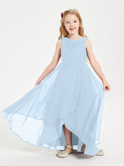 Modern Asymmetrical Cowl Neck Junior Bridesmaid Dresses Sky Blue
