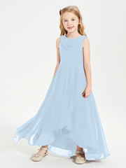 Modern Asymmetrical Cowl Neck Junior Bridesmaid Dresses Sky Blue
