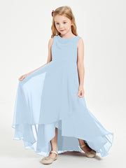 Modern Asymmetrical Cowl Neck Junior Bridesmaid Dresses Sky Blue