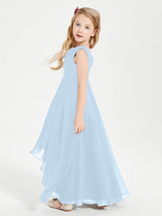 Modern Asymmetrical Cowl Neck Junior Bridesmaid Dresses Sky Blue