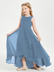Modern Asymmetrical Cowl Neck Junior Bridesmaid Dresses Slate Blue