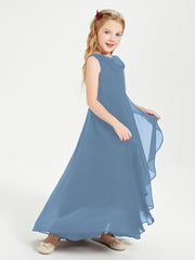 Modern Asymmetrical Cowl Neck Junior Bridesmaid Dresses Slate Blue