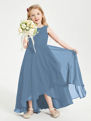 Modern Asymmetrical Cowl Neck Junior Bridesmaid Dresses Slate Blue