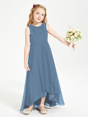 Modern Asymmetrical Cowl Neck Junior Bridesmaid Dresses Slate Blue