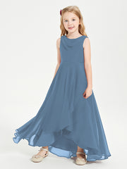 Modern Asymmetrical Cowl Neck Junior Bridesmaid Dresses Slate Blue