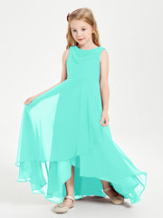 Modern Asymmetrical Cowl Neck Junior Bridesmaid Dresses Spa