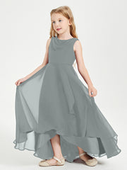 Modern Asymmetrical Cowl Neck Junior Bridesmaid Dresses Steel Grey