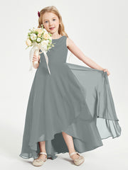 Modern Asymmetrical Cowl Neck Junior Bridesmaid Dresses Steel Grey