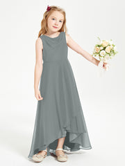 Modern Asymmetrical Cowl Neck Junior Bridesmaid Dresses Steel Grey