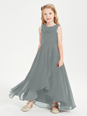 Modern Asymmetrical Cowl Neck Junior Bridesmaid Dresses Steel Grey