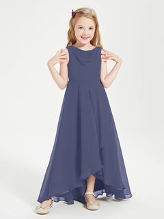 Modern Asymmetrical Cowl Neck Junior Bridesmaid Dresses Stormy