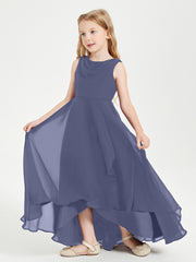Modern Asymmetrical Cowl Neck Junior Bridesmaid Dresses Stormy