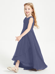Modern Asymmetrical Cowl Neck Junior Bridesmaid Dresses Stormy