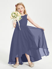 Modern Asymmetrical Cowl Neck Junior Bridesmaid Dresses Stormy