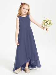 Modern Asymmetrical Cowl Neck Junior Bridesmaid Dresses Stormy