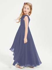 Modern Asymmetrical Cowl Neck Junior Bridesmaid Dresses Stormy