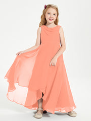 Modern Asymmetrical Cowl Neck Junior Bridesmaid Dresses Sunset